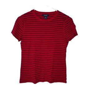 CHAPS Women’s Red Navy Striped Jersey Cotton Crew Neck Short Sleeve T-Shirt Sz M